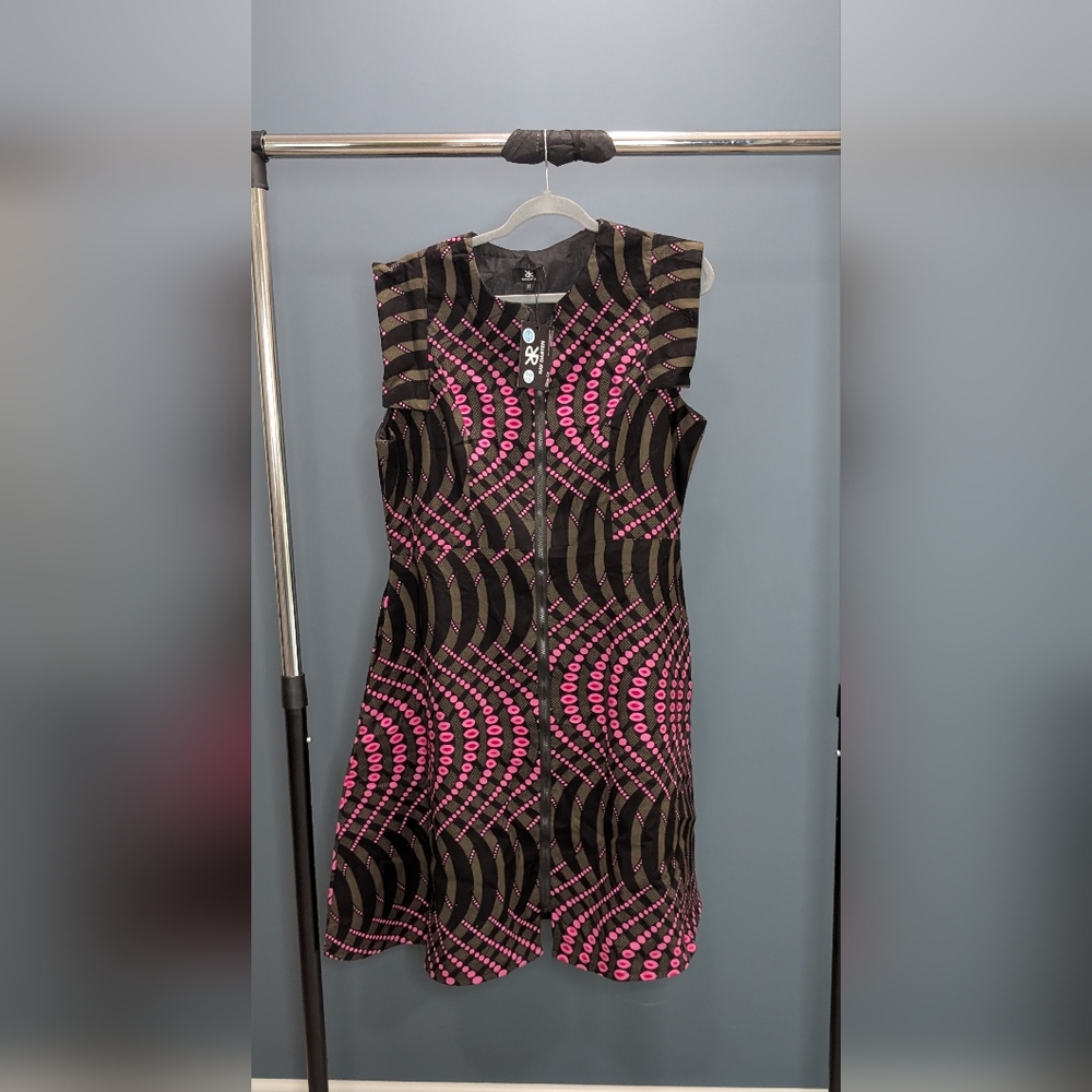 NEW with TAG Ray Darten - Black and Pink Sheath Mini Dress with Mock Neck
